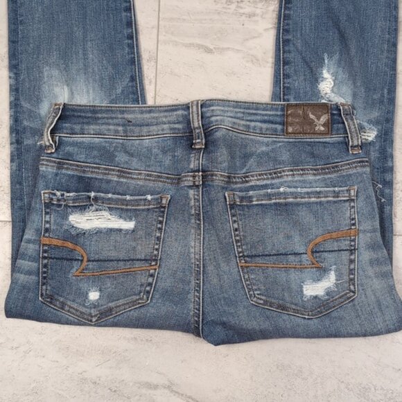 AEO Distressed Jegging Crop Denim Cafe Jeans Destroyed Ripped Super Stretch - Picture 10 of 14
